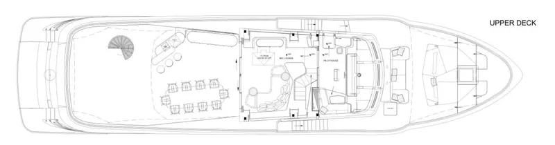  Yacht Photos Pics Upper deck layout of 2024 Azimut Magellano 30M yacht, featuring seating and navigation areas.