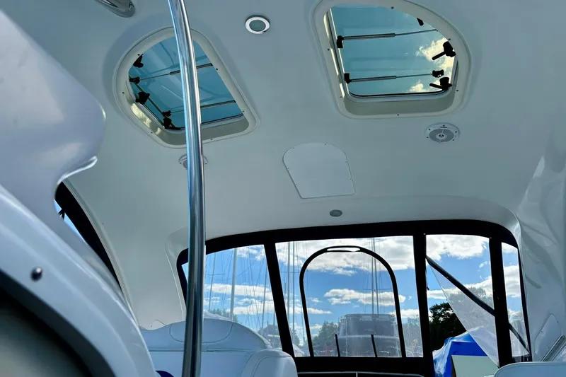  Yacht Photos Pics Interior view of 2007 Formula 400 Super Sport boat with skylights and seating.