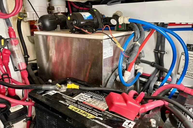  Yacht Photos Pics Engine compartment of a 2007 Formula 400 Super Sport with wiring and battery connections.