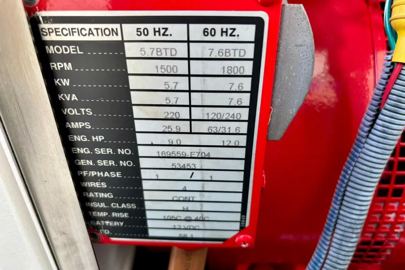  Yacht Photos Pics Specification label on a 2007 Formula 400 Super Sport engine, detailing RPM, KW, and voltage.