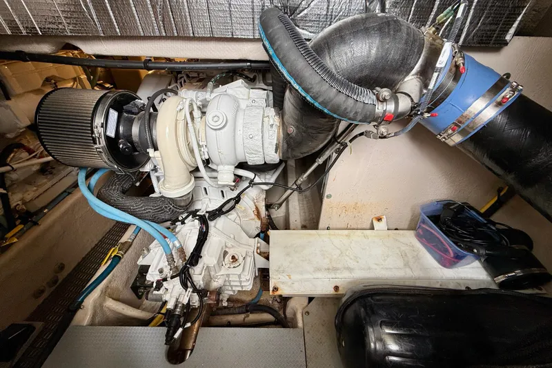  Yacht Photos Pics Engine room of a 2014 Meridian 391 Sedan with visible components and wiring.