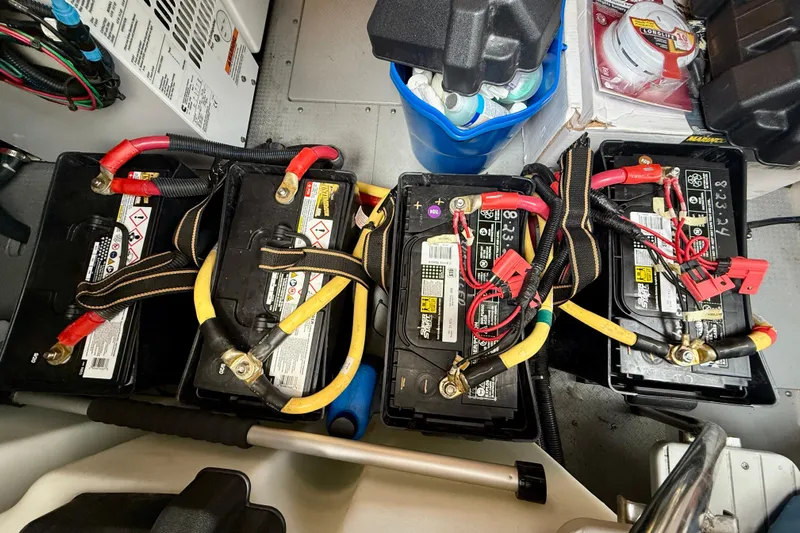  Yacht Photos Pics Batteries and wiring in a 2014 Meridian 391 Sedan engine compartment.