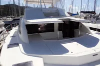2017 Leopard 51 Powercat yacht docked at marina.