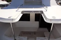 2017 Leopard 51 Powercat yacht deck with seating area.