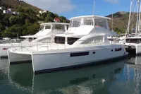 2017 Leopard 51 Powercat yacht docked in a marina.