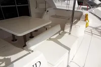 Leopard 51 Powercat 2017 yacht deck with seating and dining area.