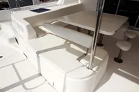 2017 Leopard 51 Powercat outdoor seating and dining area.