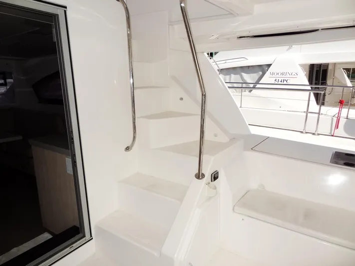 Makin Wind Yacht Photos Pics Staircase on 2017 Leopard 51 Powercat yacht with stainless steel handrail.