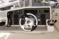 Helm station of a 2017 Leopard 51 Powercat with navigation and control instruments.
