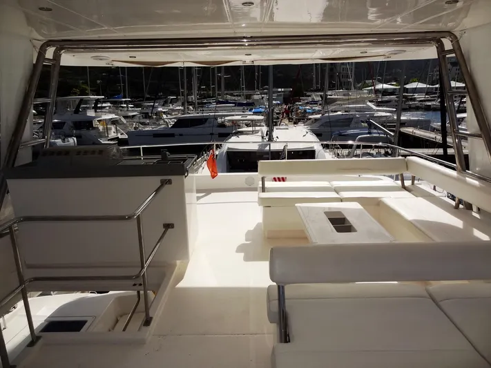 Makin Wind Yacht Photos Pics 2017 Leopard 51 Powercat yacht interior with marina view.