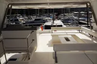 2017 Leopard 51 Powercat yacht interior with marina view.