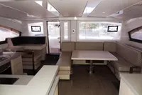 Interior of 2017 Leopard 51 Powercat with modern kitchen and spacious seating area.