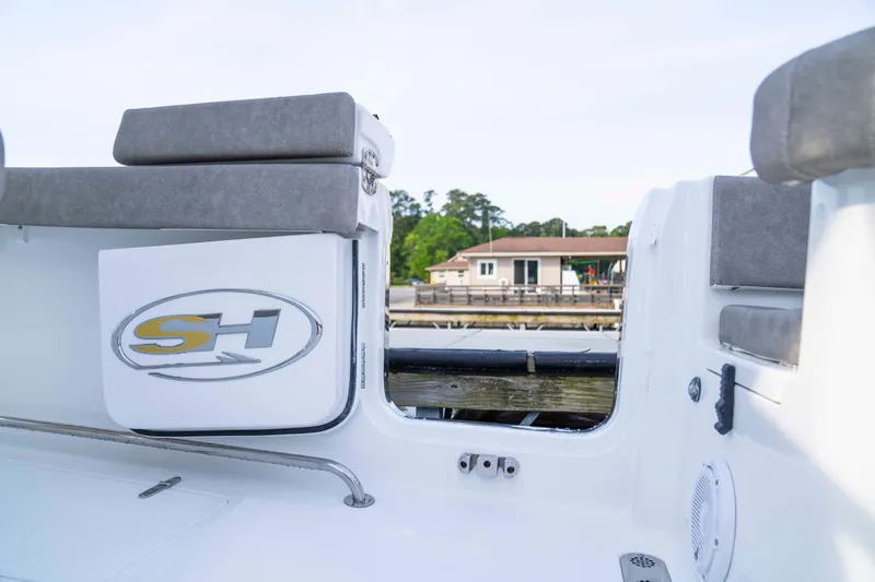  Yacht Photos Pics 2026 Sea Hunt Gamefish 28 Forward Seating boat interior with logo and seating.