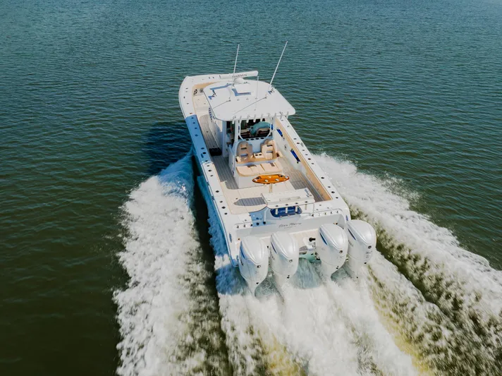  Yacht Photos Pics Freeman 38 boat cruising on water, 2025 model, aerial view.