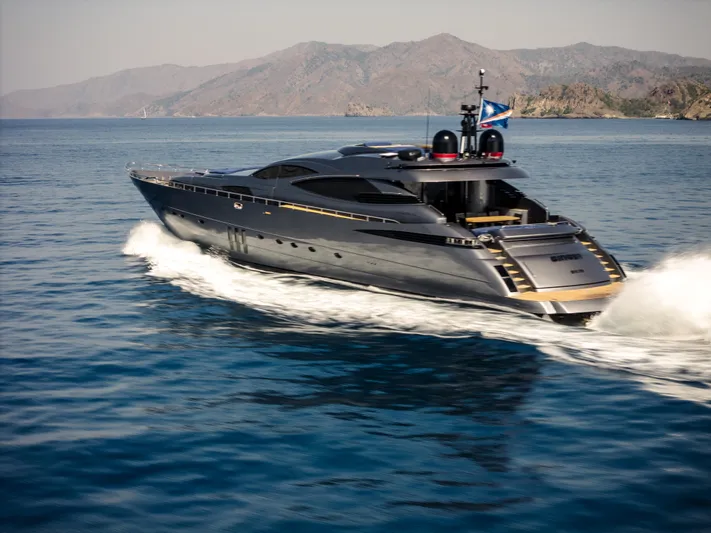 Ginger Yacht Photos Pics Luxury Pershing 115 yacht cruising on open water, 2006 model.