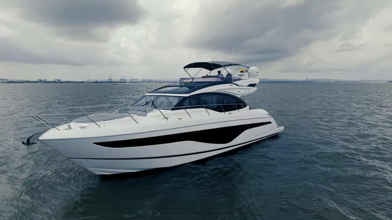 Amaray Yacht Photos Pics Luxurious 2020 Princess S62 yacht cruising on a cloudy day.