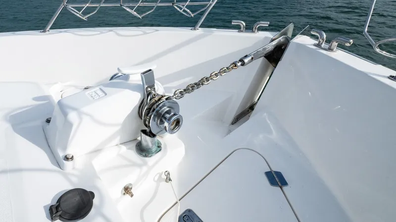 Unchained Freedom Yacht Photos Pics Anchor system on 2007 Maritimo M60 Cruising Motor Yacht deck.