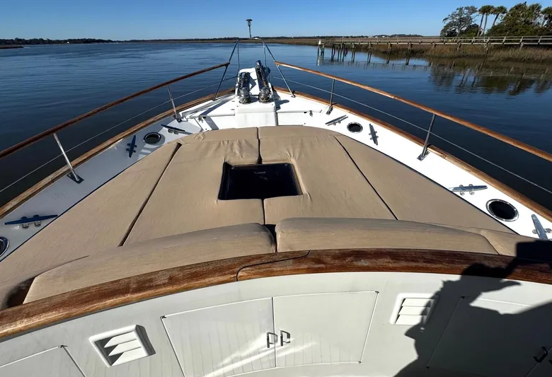 Bee Haven Yacht Photos Pics Fleming 65 Pilothouse Motor Yacht 2006, spacious deck view on calm water.