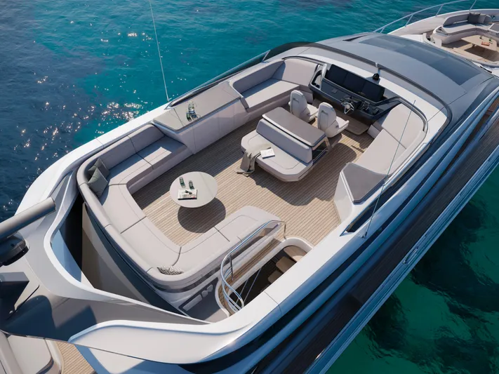 Princess S80 Sport Bridge Yacht Photos Pics Luxurious 2025 Princess S80 yacht with spacious deck and elegant seating.