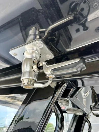  Yacht Photos Pics Stainless steel handle on a 2021 Streamline 35CC boat, close-up view.