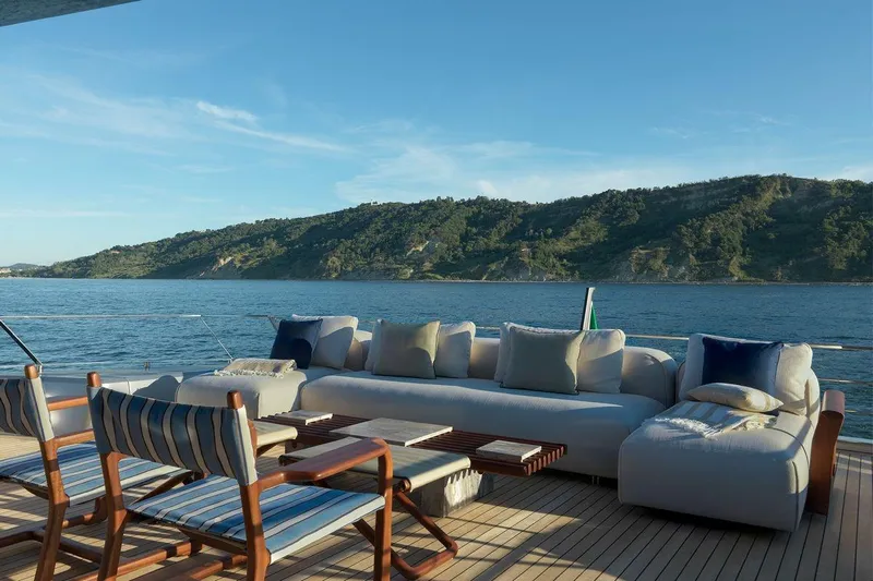 Carat Yacht Photos Pics Luxurious deck of 2024 WallyWhy200 yacht with ocean view and comfortable seating.