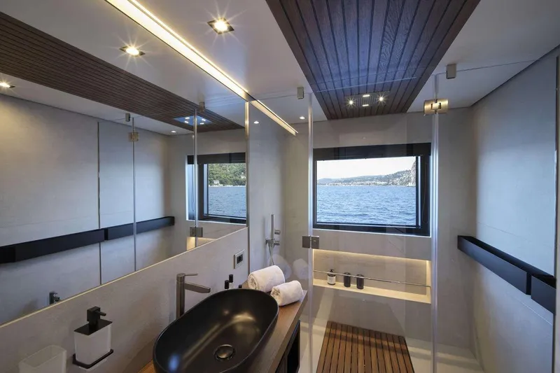 Carat Yacht Photos Pics Luxurious bathroom in 2024 Wally WallyWhy200 yacht with sea view and modern design.