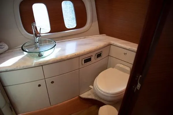 Gazelle Yacht Photos Pics Luxurious bathroom interior of 2014 Zeelander Z44 yacht with modern fixtures and elegant design.