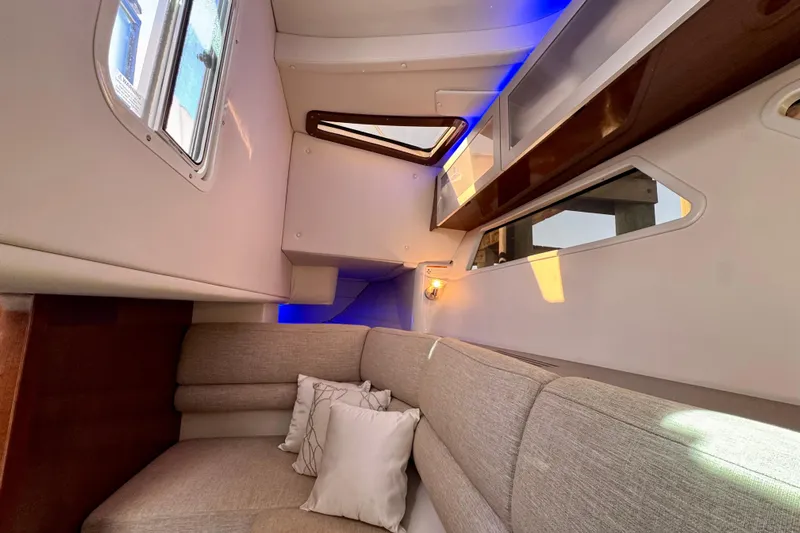  Yacht Photos Pics Interior of 2019 Four Winns H350 OB boat with cozy seating and modern design.