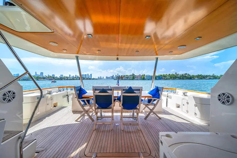 Therapy Yacht Photos Pics Luxurious 2008 Aicon 75 Flybridge yacht with spacious deck and stunning waterfront view.