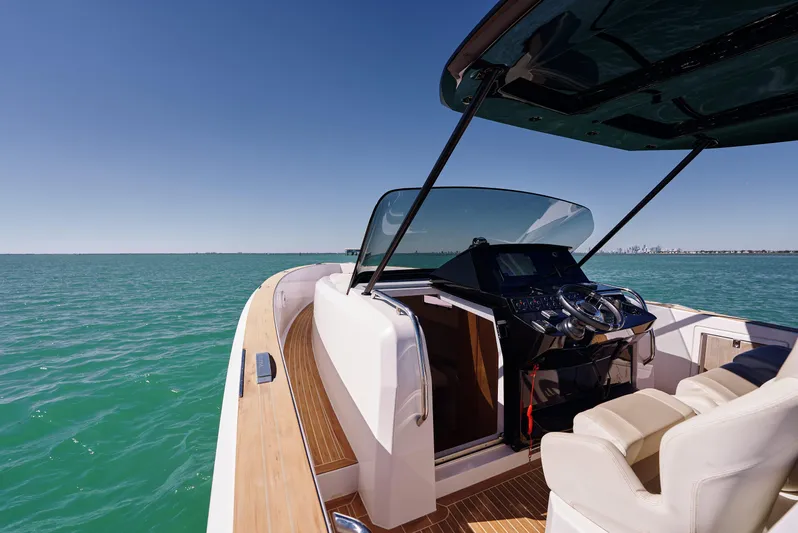  Yacht Photos Pics 2021 Pardo Yachts 38 on open water, showcasing sleek design and luxury interior.