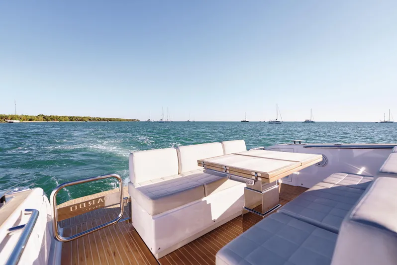  Yacht Photos Pics 2021 Pardo Yachts 38 cruising on open water with elegant seating area.