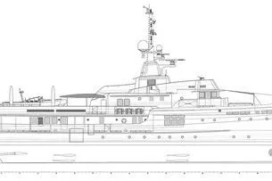Steel Yacht Photos Pics Line drawing of a 2009 Pendennis 55 yacht, showcasing detailed design features.