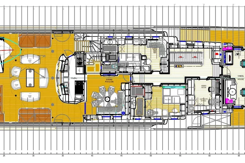 Steel Yacht Photos Pics Deck layout of 2009 Pendennis 55 yacht, featuring dining pavilion and captain's office.