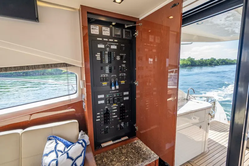  Yacht Photos Pics Electrical panel inside 2016 Sea Ray L650 Fly yacht, with scenic water view.