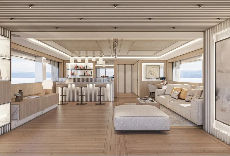 Numarine 47xp Yacht Photos Pics Luxurious interior of 2028 Numarine 47XP yacht with modern design and elegant furnishings.