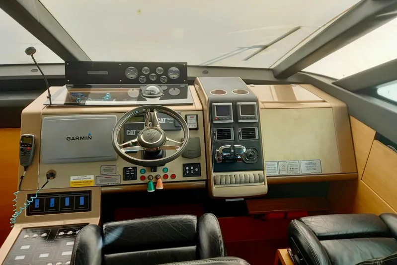 Zero One Yacht Photos Pics Cockpit of 2012 Fairline Squadron 65 yacht with Garmin navigation system.