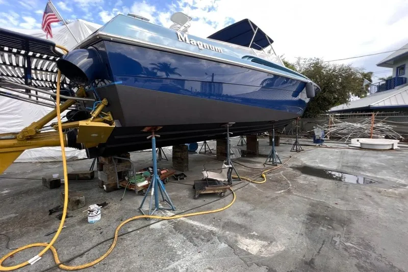 Jam Yacht Photos Pics 2013 Magnum 51 Bestia yacht on dry dock for maintenance.