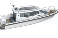 2023 Nimbus C9 boat with sleek design and modern features, side view.