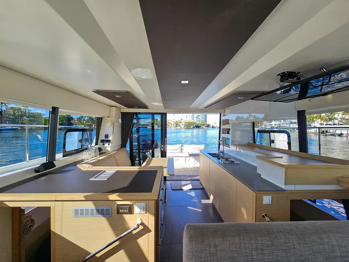 Floripa Yacht Photos Pics Interior of 2017 Fountaine Pajot MY 37 yacht, featuring modern design and waterfront view.