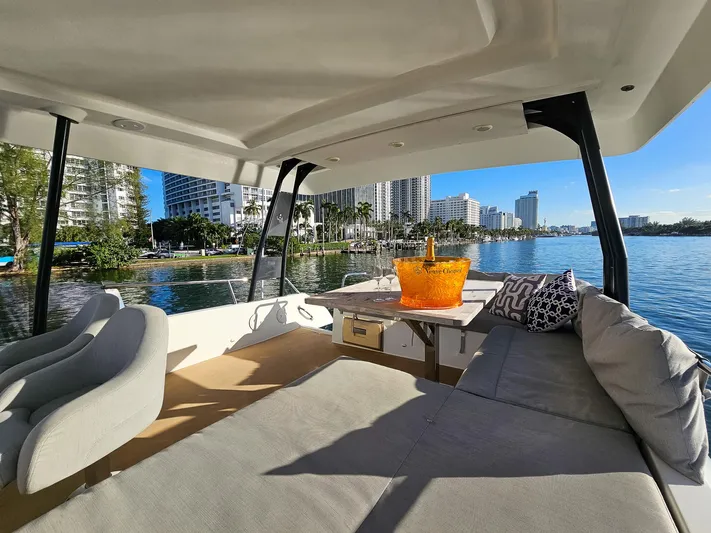 Floripa Yacht Photos Pics Luxurious 2017 Fountaine Pajot MY 37 yacht interior with waterfront city view.