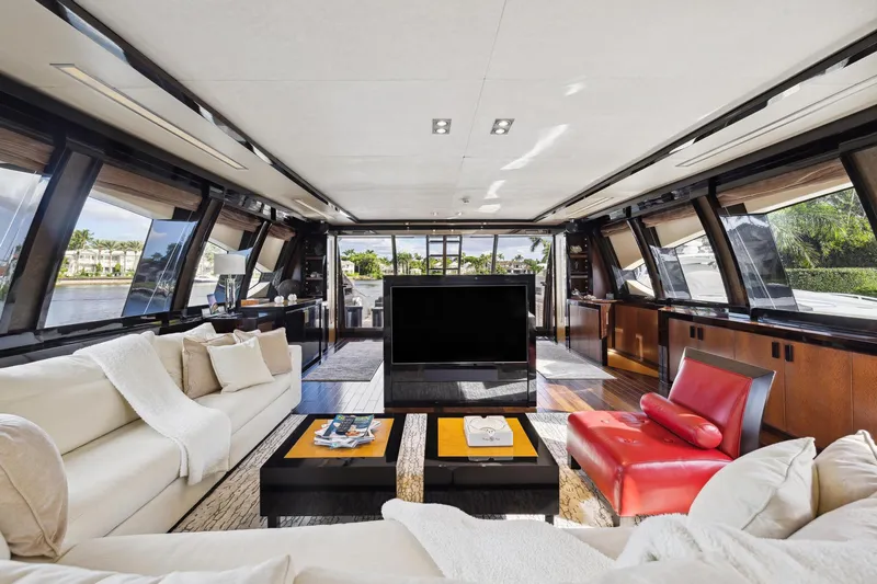 Izumi Yacht Photos Pics Luxurious interior of a 2008 Palmer Johnson 120 Sports Cruiser yacht with modern furnishings.