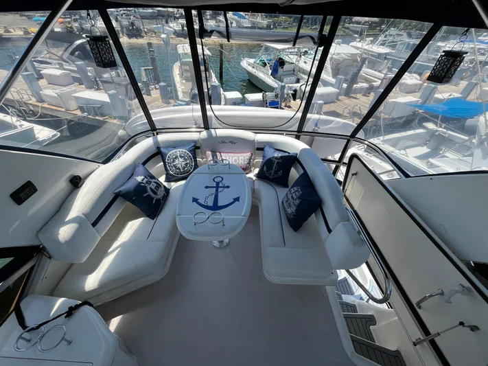 Lazy Days Yacht Photos Pics Interior of 2009 Sea Ray 44 Sedan Bridge yacht with nautical-themed decor.