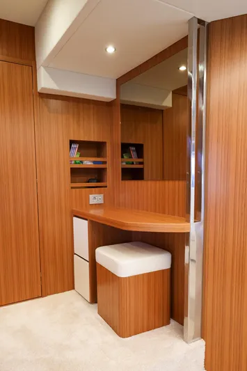 Mas Que Nada Yacht Photos Pics Interior of 2021 Greenline OceanClass 68 yacht with wooden finish and modern design.