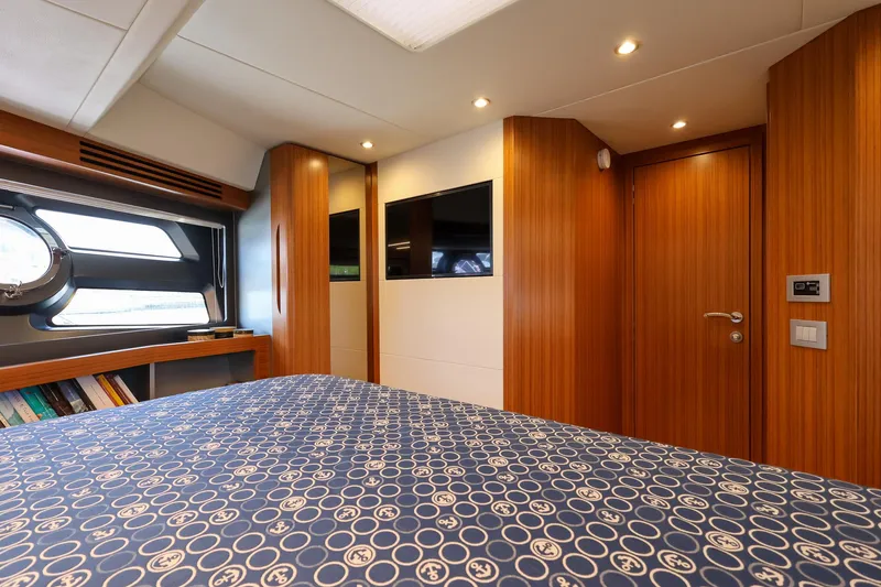 Mas Que Nada Yacht Photos Pics Luxurious cabin interior of 2021 Greenline OceanClass 68 yacht with modern wood finishes.