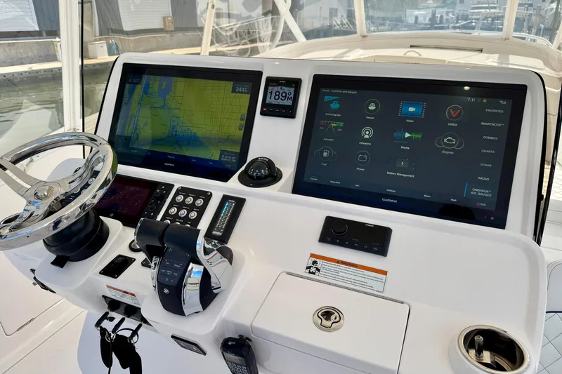  Yacht Photos Pics Helm of 2022 Intrepid 409 Valor with advanced navigation and control systems.