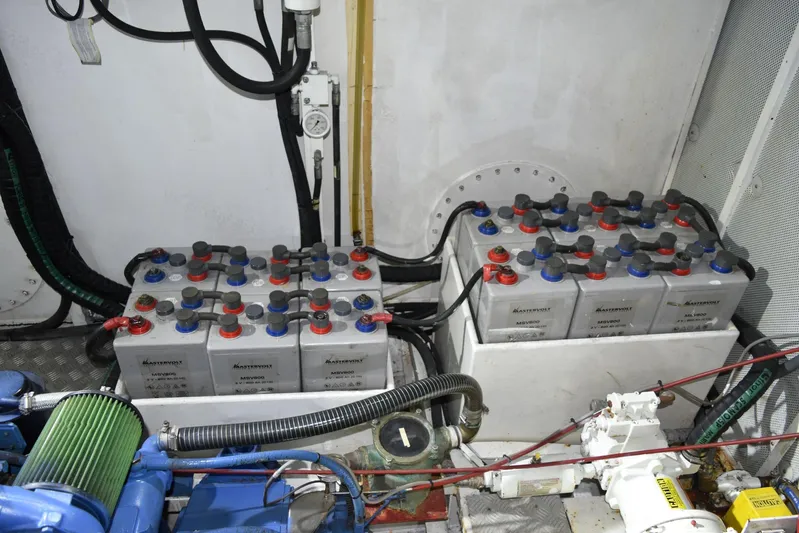 Alieva Yacht Photos Pics Battery compartment of 2010 Joubert-Nivelt ALIEVA 60 yacht, featuring Mastervolt batteries.