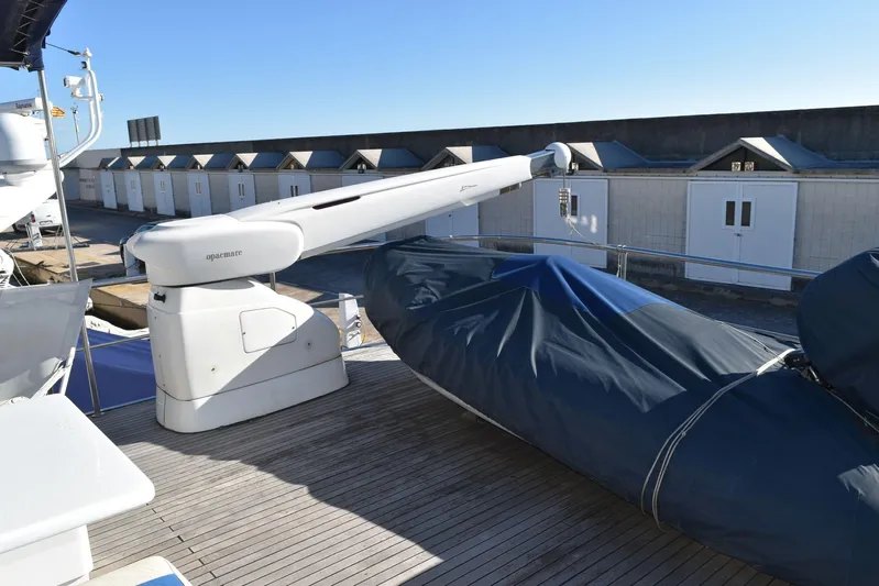 Alieva Yacht Photos Pics Deck of 2010 Joubert-Nivelt ALIEVA 60 yacht with covered equipment and crane.