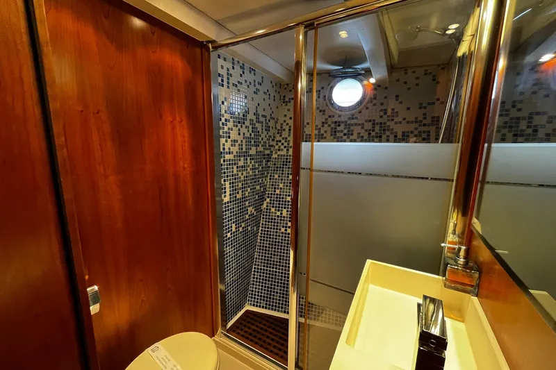 Alieva Yacht Photos Pics Luxurious bathroom in 2010 Joubert-Nivelt ALIEVA 60 yacht with modern shower design.