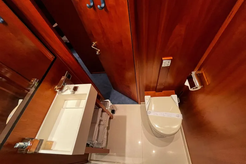 Alieva Yacht Photos Pics Luxurious bathroom in 2010 Joubert-Nivelt ALIEVA 60 yacht with wooden finishes.