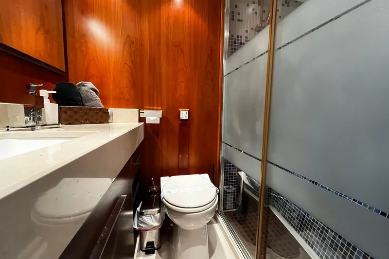 Alieva Yacht Photos Pics Luxurious bathroom in 2010 Joubert-Nivelt ALIEVA 60 yacht with modern fixtures.